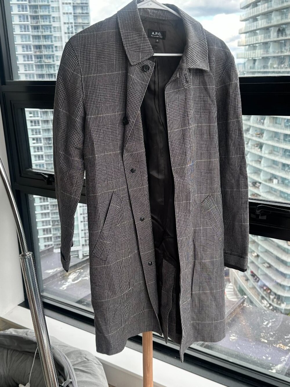 A.P.C. Glen Plaid Linen Blazer Gray Rue Madame Paris XS